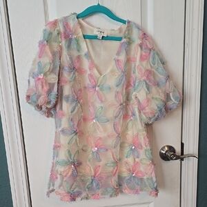 Colorful Floral Sheer Top